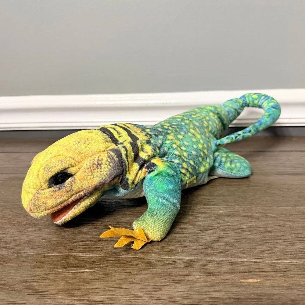 Folkmanis Collared Lizard Hand Puppet Green Yellow Blue Reptile Plush 12‎ inch